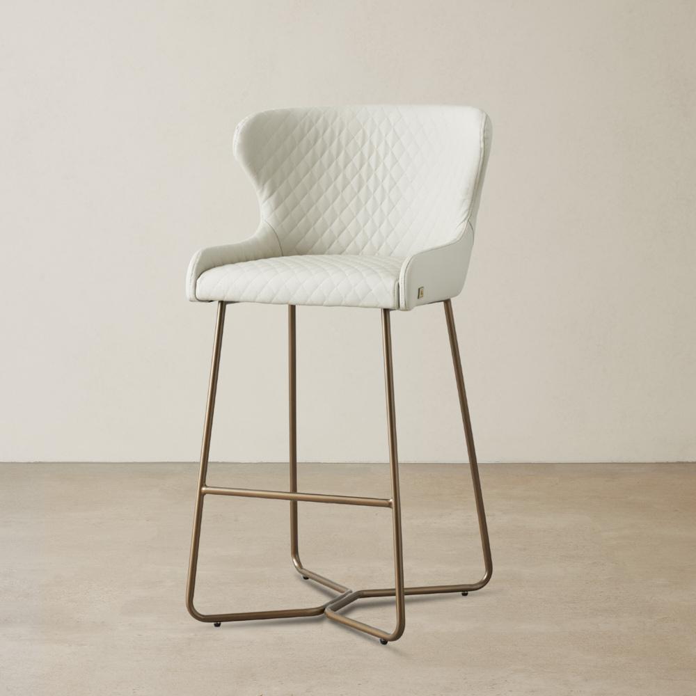 Quinn Cloud Grey Vegan Leather Bar Stool - Brass Colour Legs