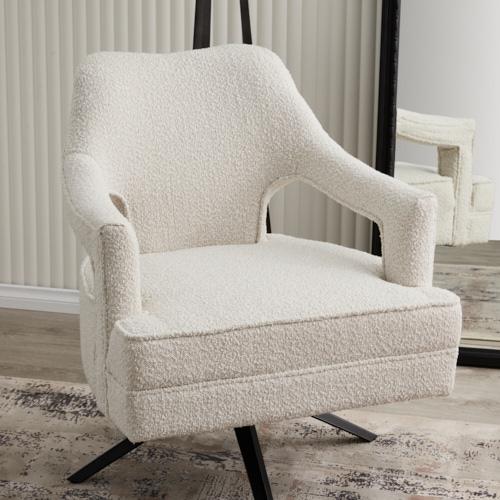 Burton Cream Boucle Swivel Occasional Chair - Black Metal Legs
