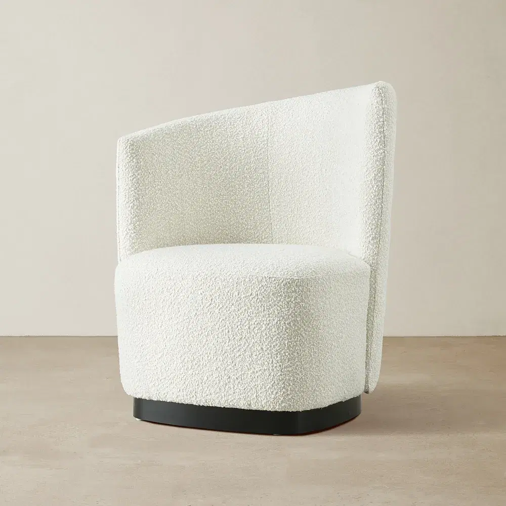 Reina Asymmetrical Cream Boucle Chair - Black Metal Legs Left Apex