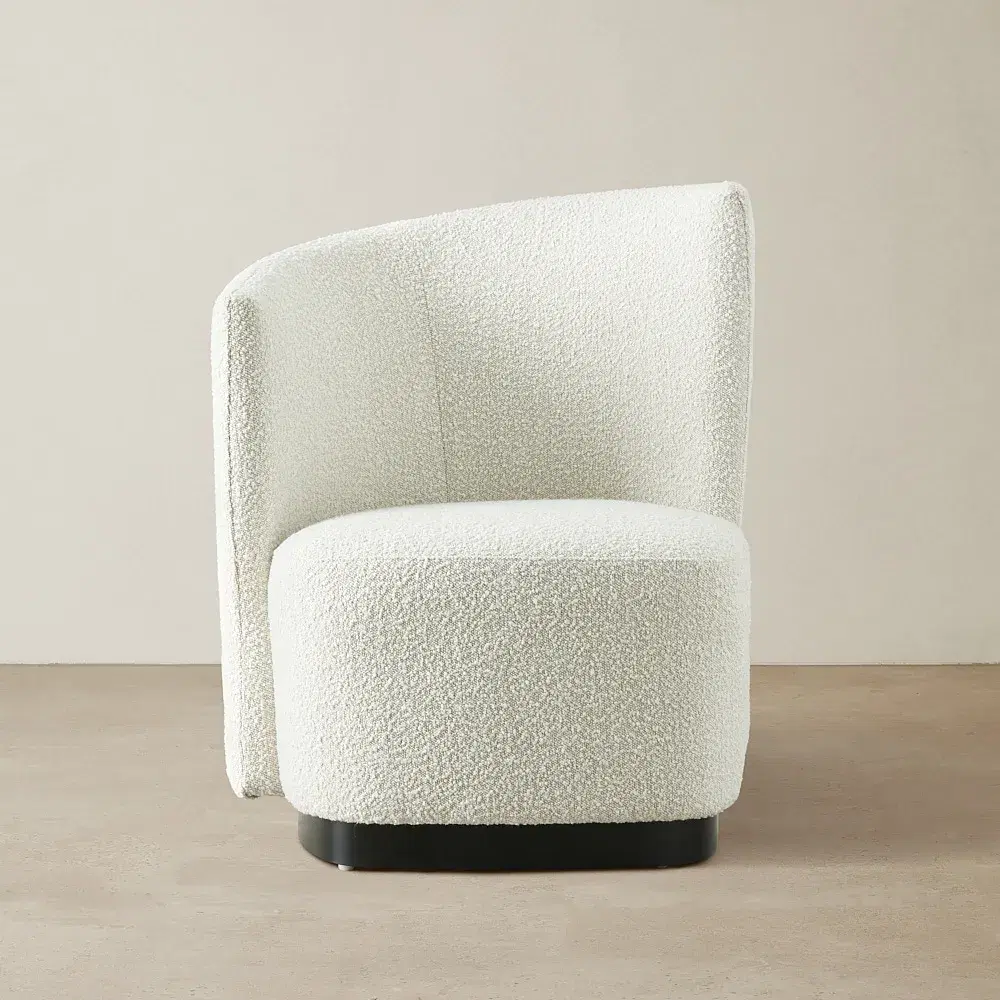 Reina Asymmetrical Cream Boucle Chair - Black Metal Legs Left Apex
