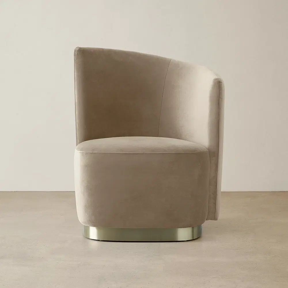 Reina Asymmetrical Beige Velvet Chair - Brushed Champagne Gold Stainless Steel Legs Right Apex