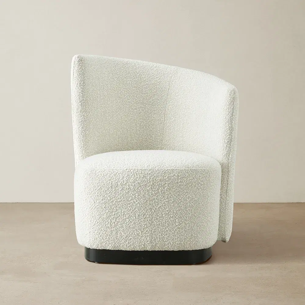 Reina Asymmetrical Cream Boucle Chair - Black Metal Legs Right Apex