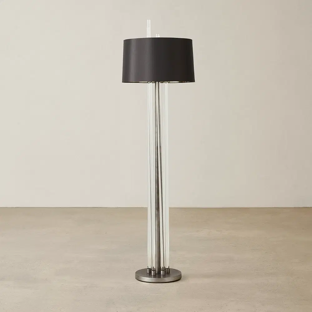 Cassy Brushed Graphite Floor Lamp - Black Fabric Lamp Shade