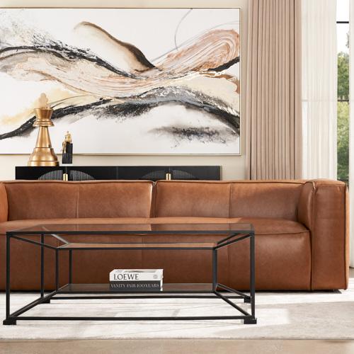 Anver Vintage Tan Leather 4-Seater Sofa