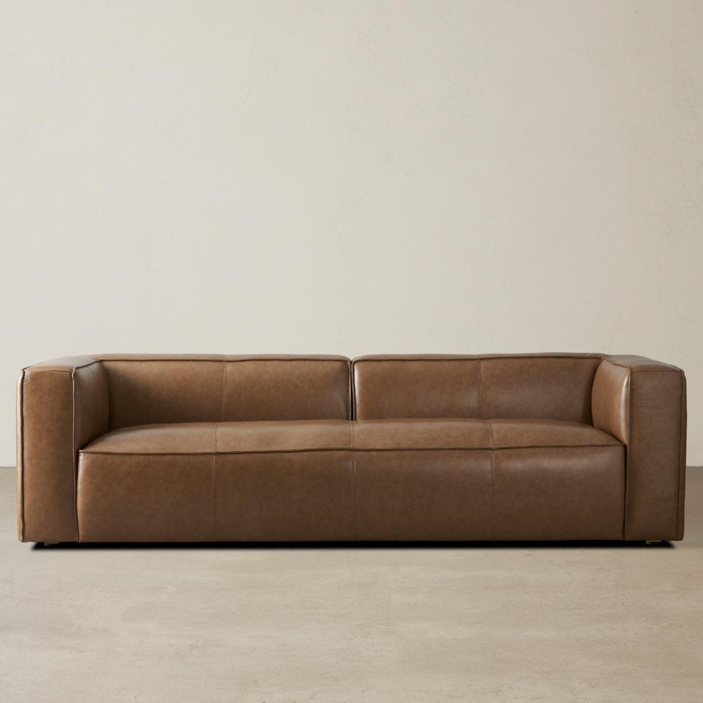Anver Vintage Tan Leather 4-Seater Sofa