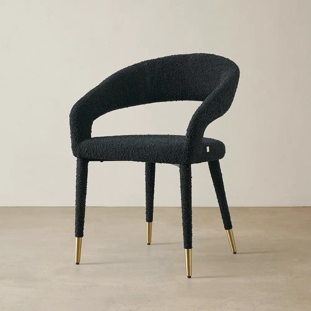 Moulin Black Boucle Dining Chair - Brushed Gold Legs