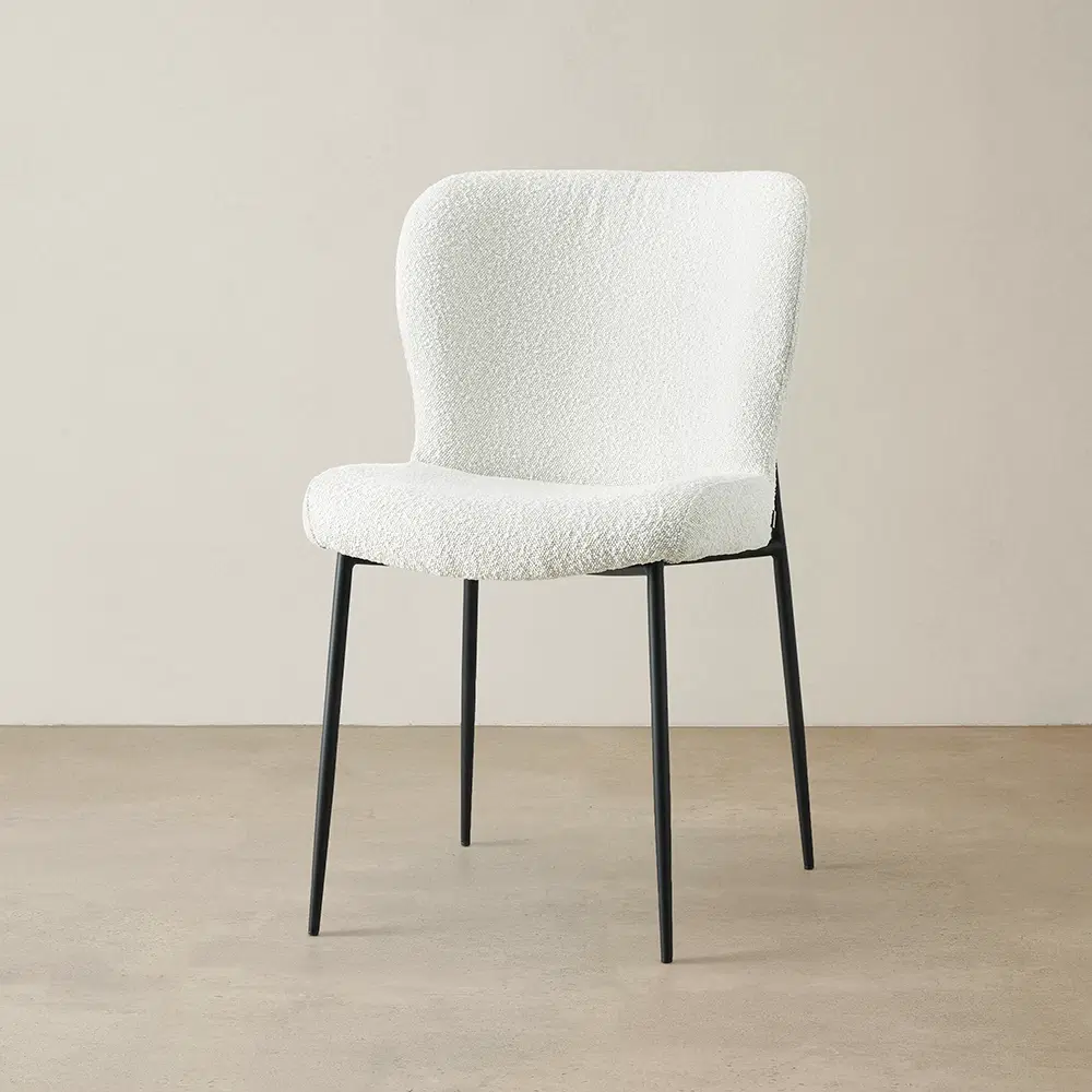 Hailey Snow White Boucle Dining Chair - Black Legs