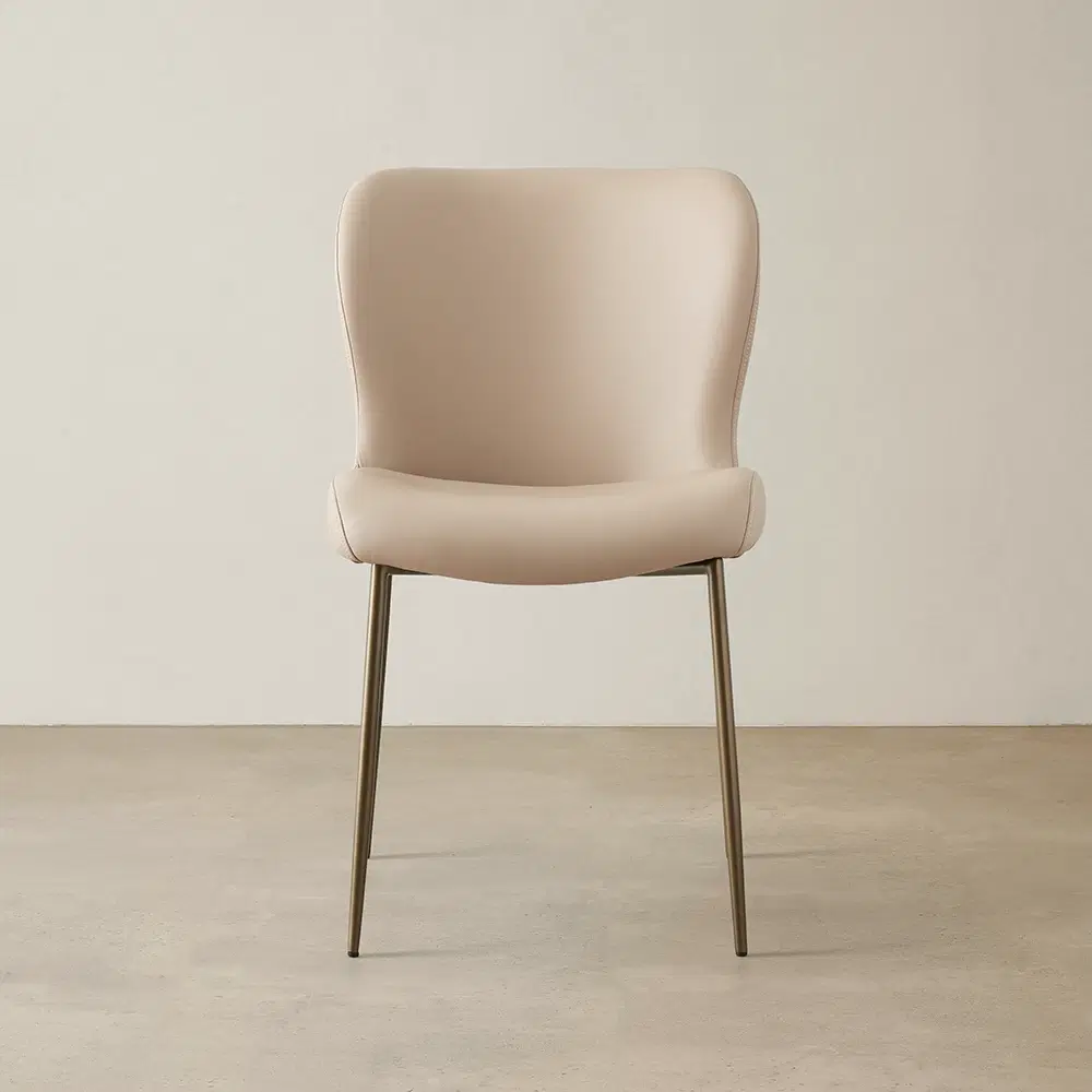 Hailey Sand Beige Vegan Leather Dining Chair - Bronze Legs