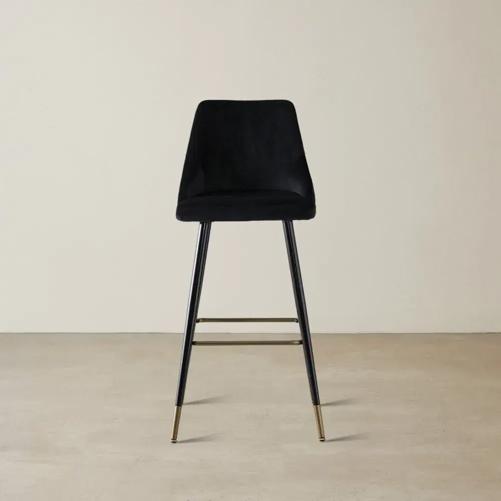 Winston III Black Velvet Bar Stool - 74cm