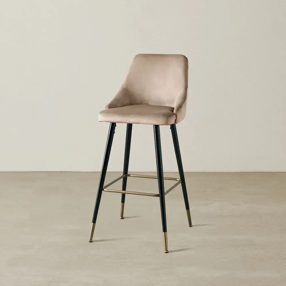 Winston III Beige Velvet Bar Stool - 74cm