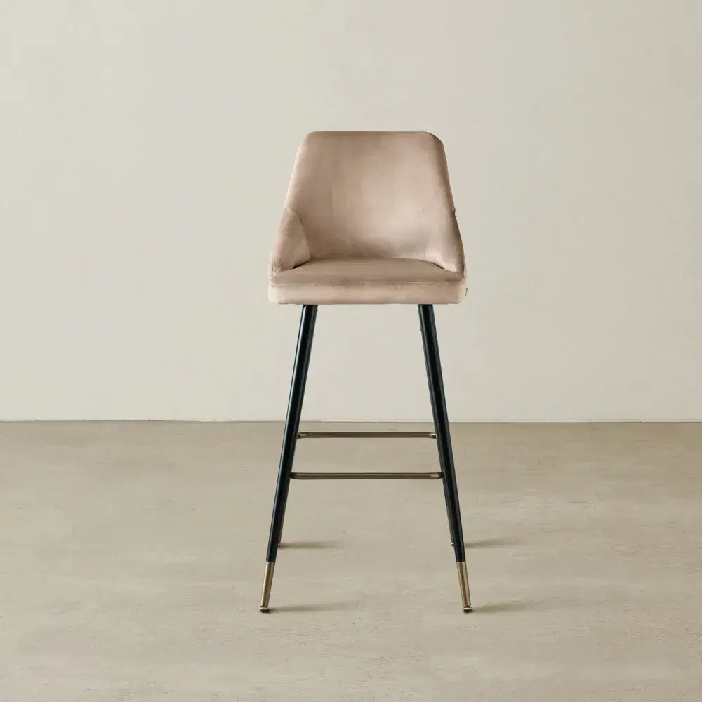 Winston III Beige Velvet Bar Stool - 74cm