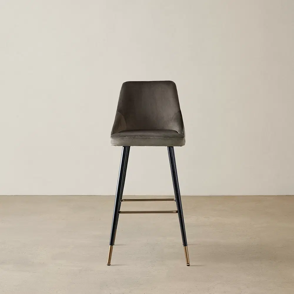 Winston III Mushroom Velvet Bar Stool - 74cm