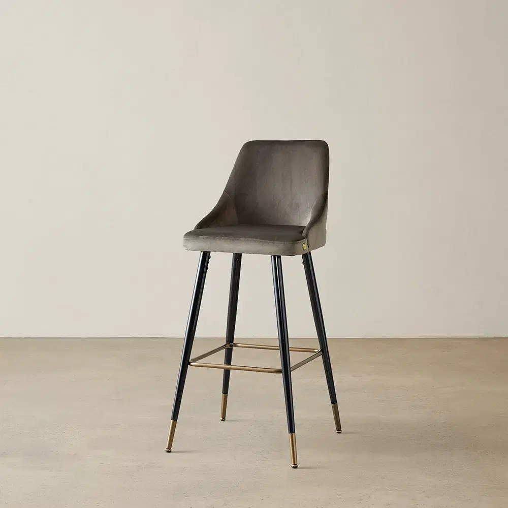 Winston III Mushroom Velvet Bar Stool - 74cm