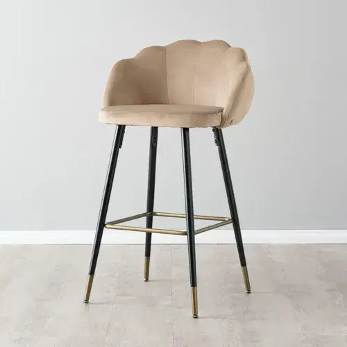 Amber III Beige Velvet Bar Stool - 74 cm