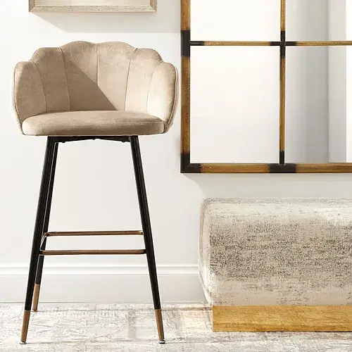 Amber III Beige Velvet Bar Stool - 74 cm