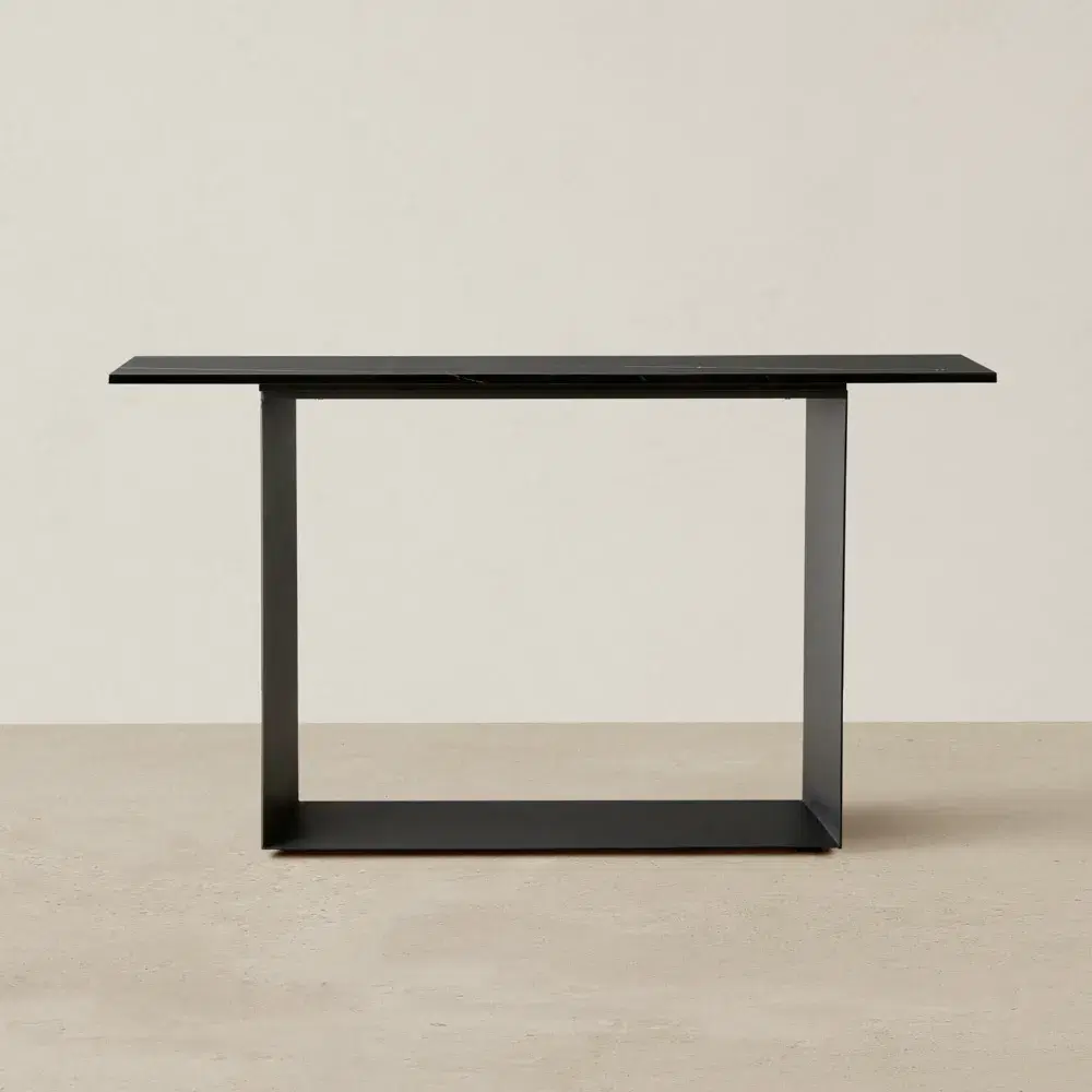 Isla Black Marble Console Table - Black Metal Legs