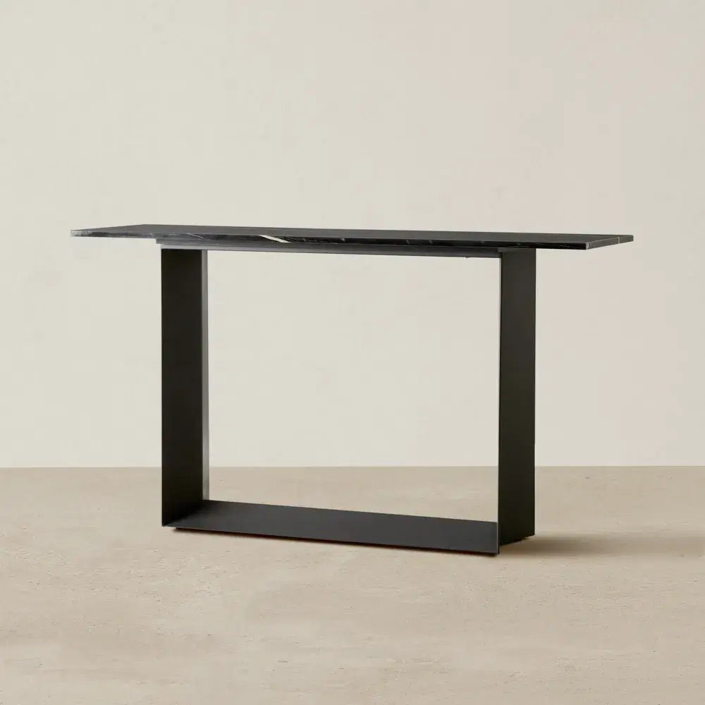 Isla Black Marble Console Table - Black Metal Legs