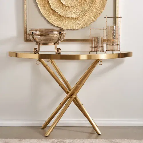 Sandringham Clear Glass Console Table - Gold Stainless Steel Legs