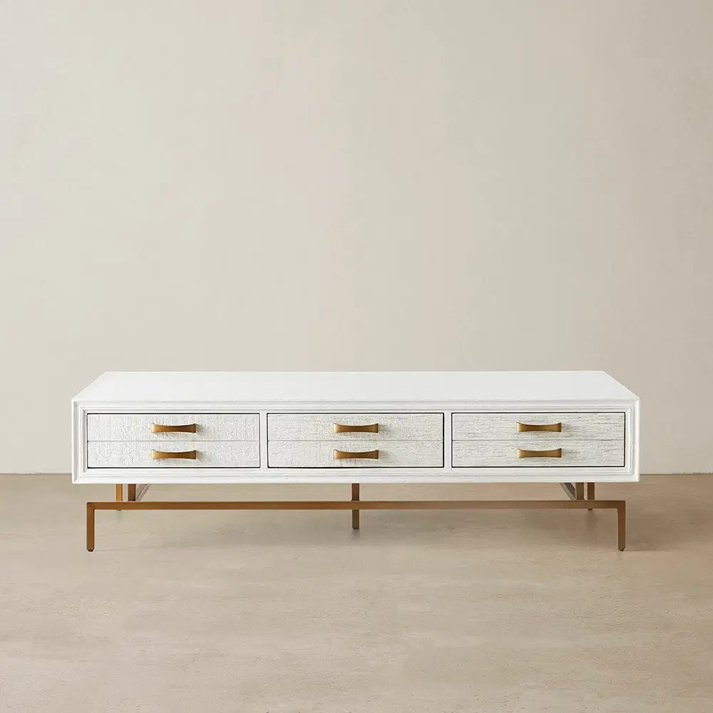 Mackenzie White Wooden Coffee Table - Brass Coloured Handles