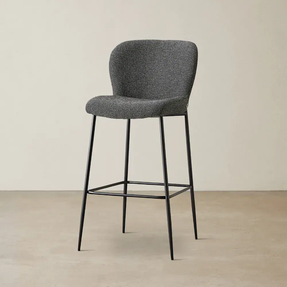 Hailey Cosmos Black Woven Fabric Bar Stool - Black Metal Legs