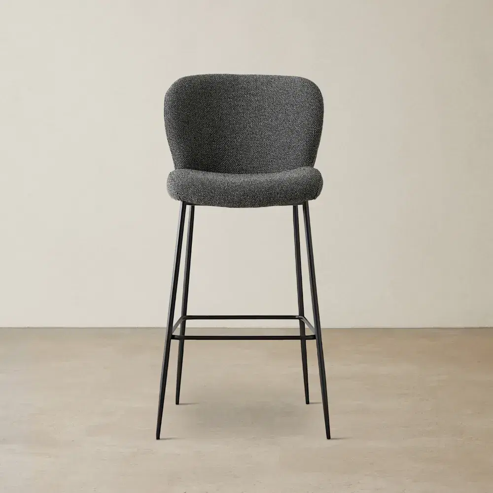 Hailey Cosmos Black Woven Fabric Bar Stool - Black Metal Legs
