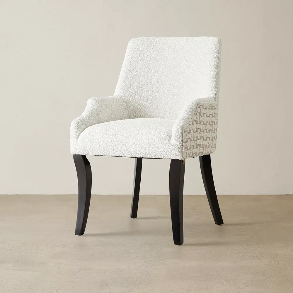 Errol Light Grey and Vanilla Boucle Patterned Dining Chair