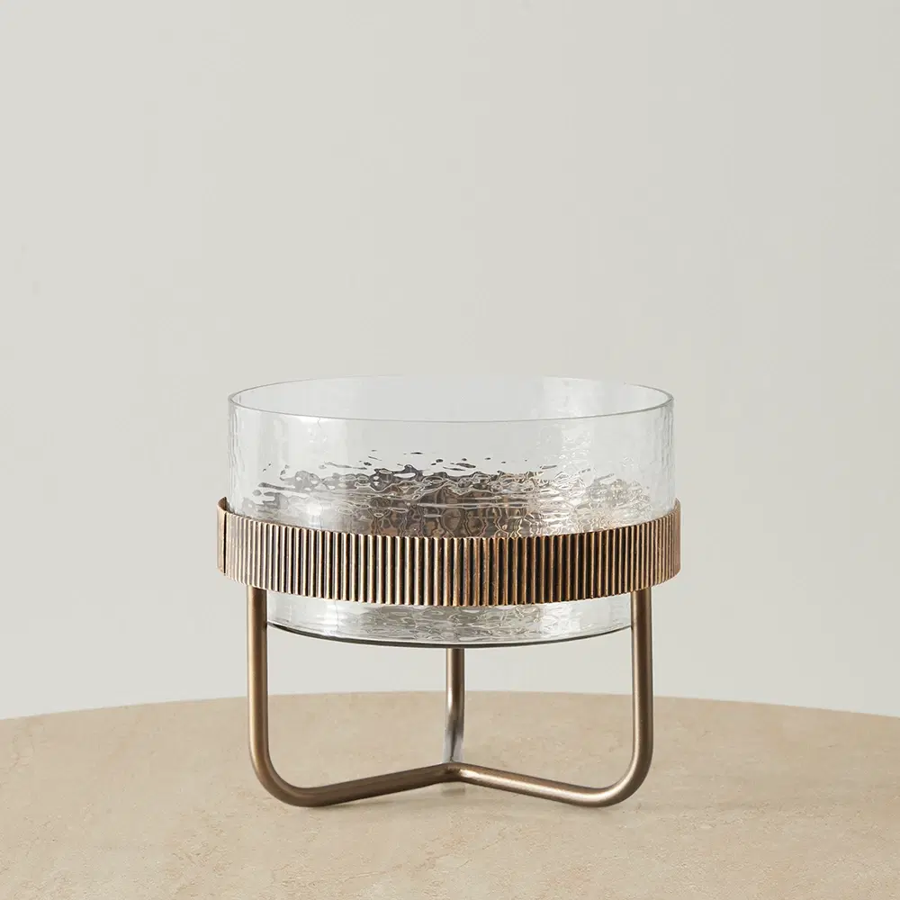 Iliana Corrugated Antique Gold Metal Bowl Decorative - Large