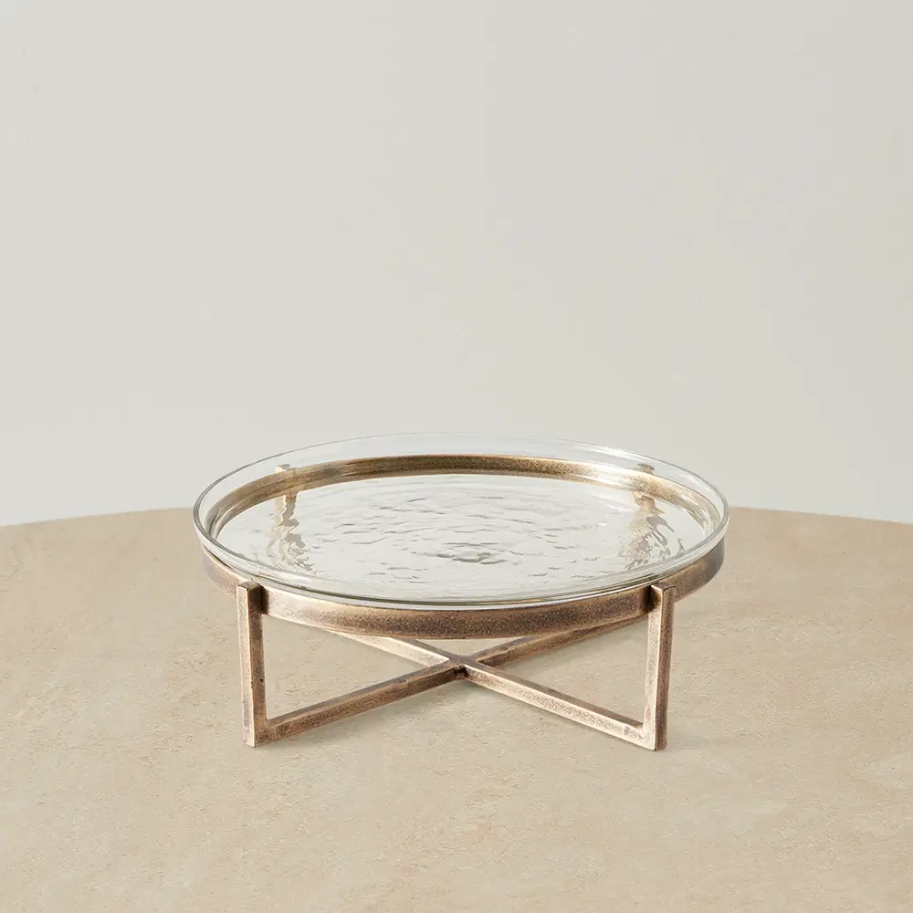 Giorgio Clear Glass Antique Gold Cross Platter