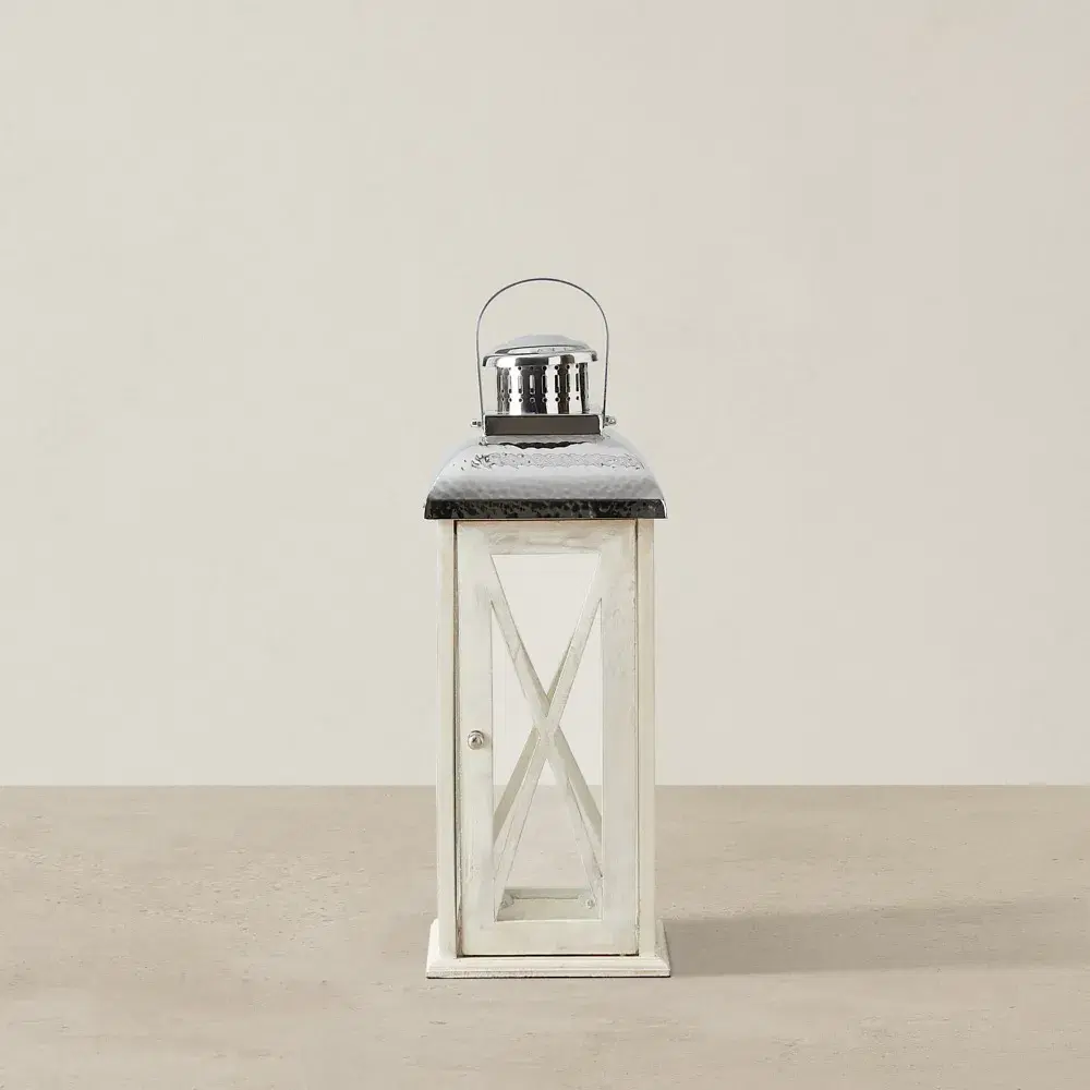 Maximoff Whitewashed Wooden Lantern - Large