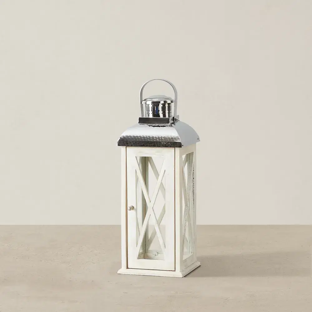 Maximoff Whitewashed Wooden Lantern - Large