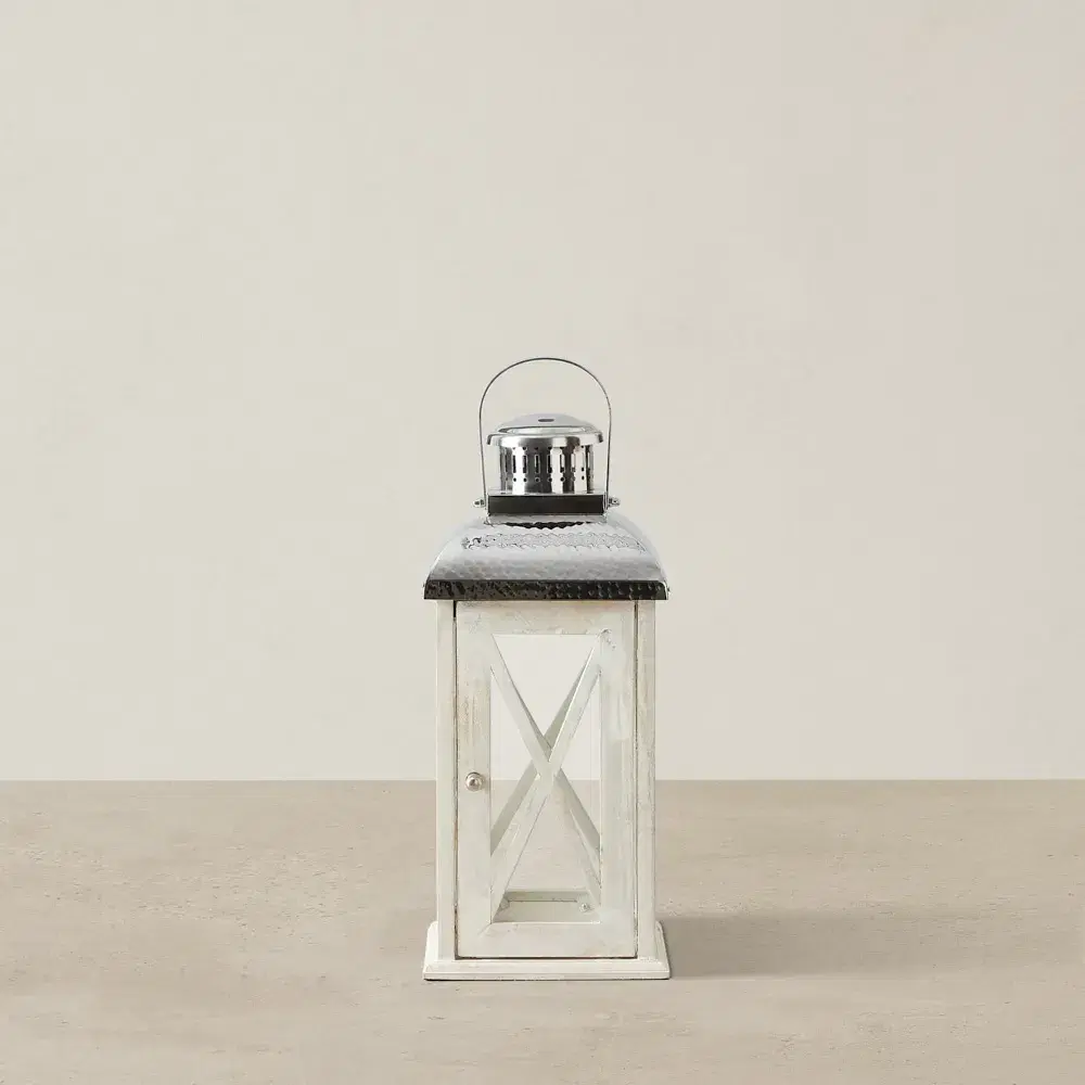 Maximoff Whitewashed Wooden Lantern - Small