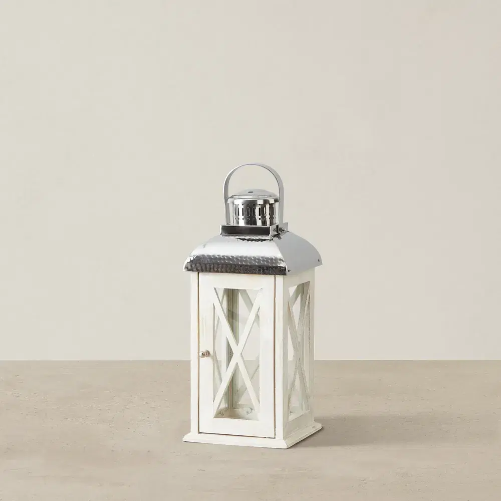 Maximoff Whitewashed Wooden Lantern - Small