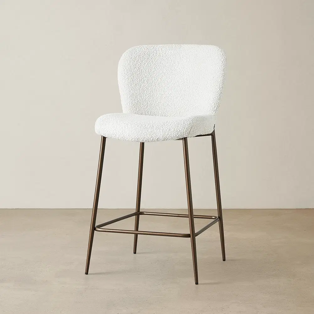 Hailey Snow White Boucle 64cm Counter Stool Bronze Metal Legs