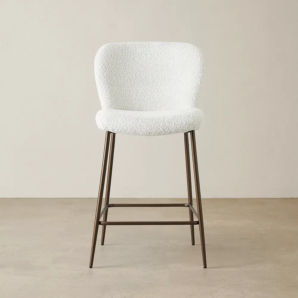 Hailey Snow White Boucle 64cm Counter Stool Bronze Metal Legs