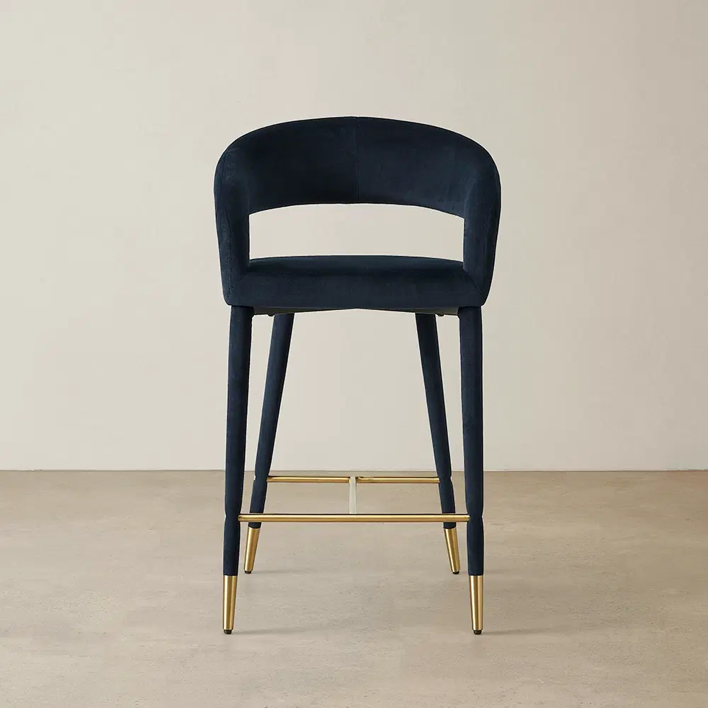 Moulin Midnight Navy Velvet 66cm Counter Stool - Brushed Gold Legs