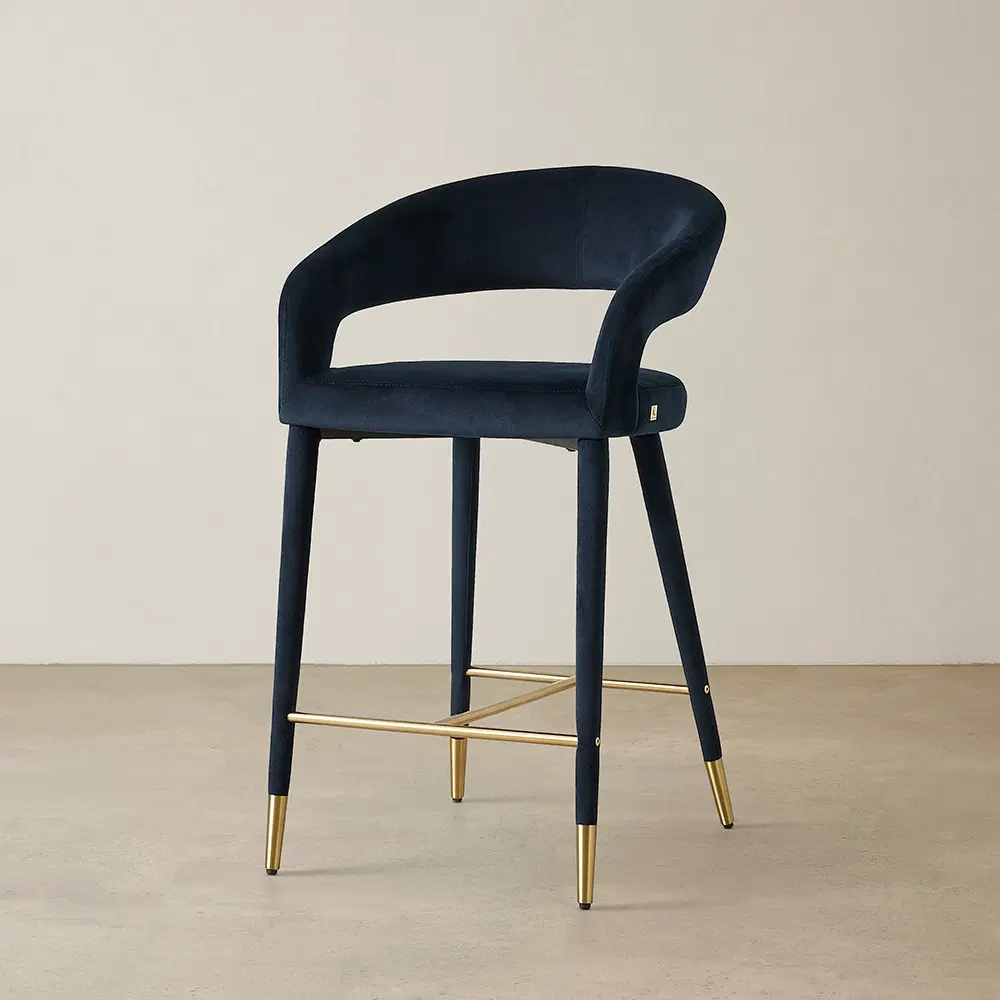 Moulin Midnight Navy Velvet 66cm Counter Stool - Brushed Gold Legs