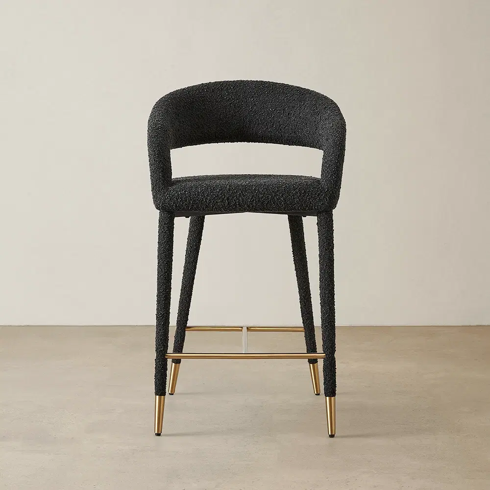Moulin Black Boucle 66cm Counter Stool - Brushed Gold Legs