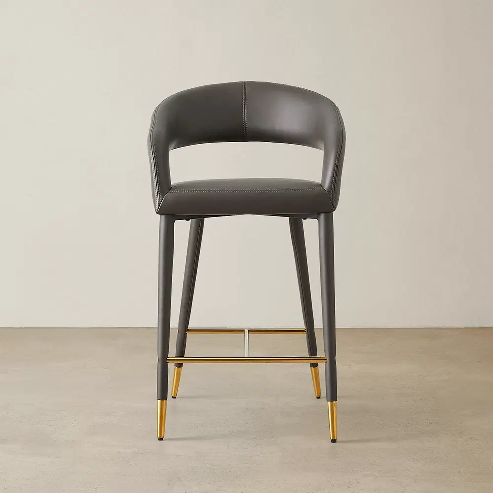 Moulin Smoke Grey Vegan Leather 66cm Counter Stool - Polished Gold Legs