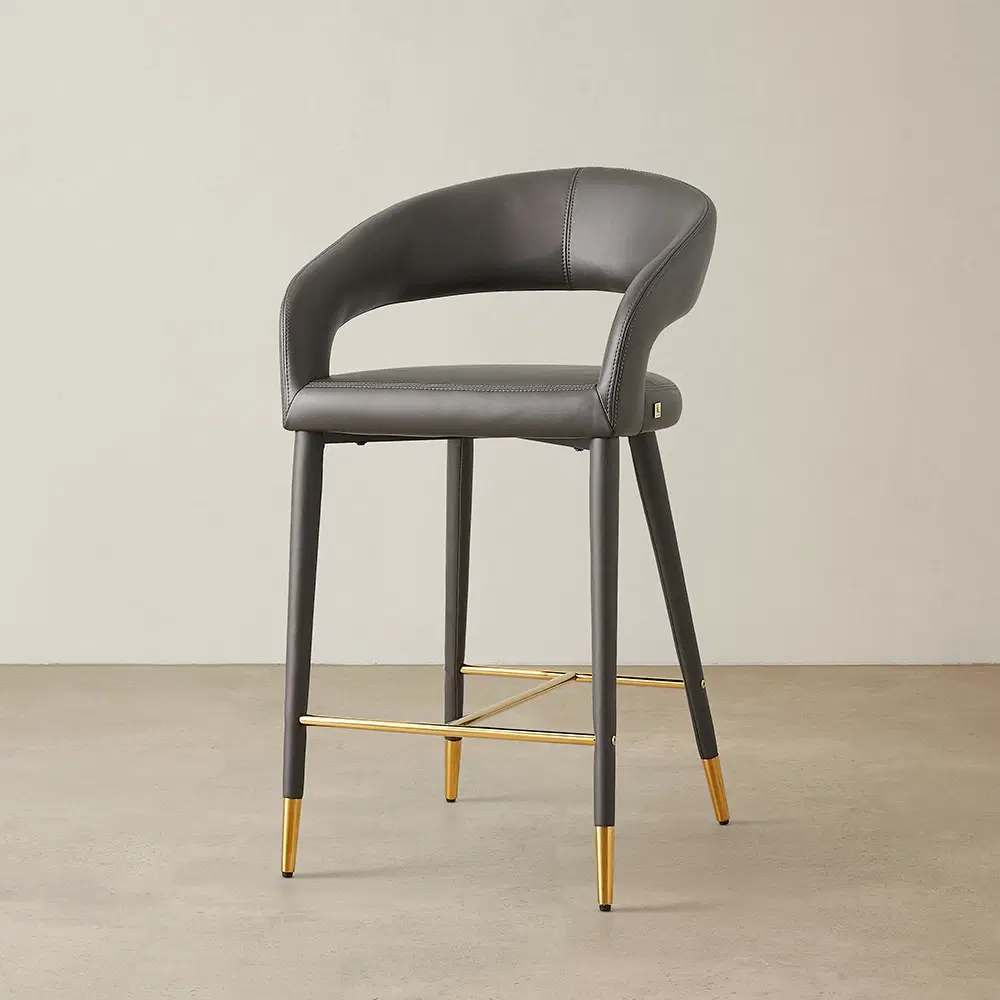 Moulin Smoke Grey Vegan Leather 66cm Counter Stool - Polished Gold Legs