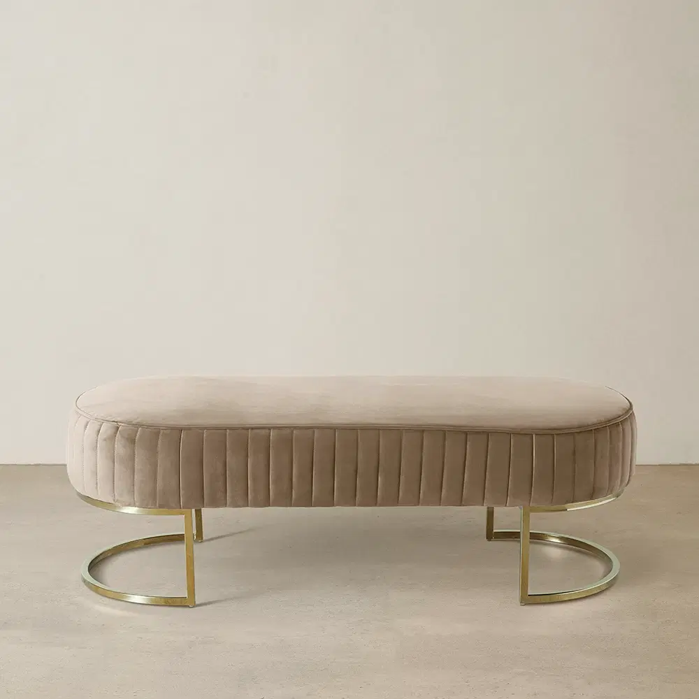 Hilda II Beige Velvet Ottoman