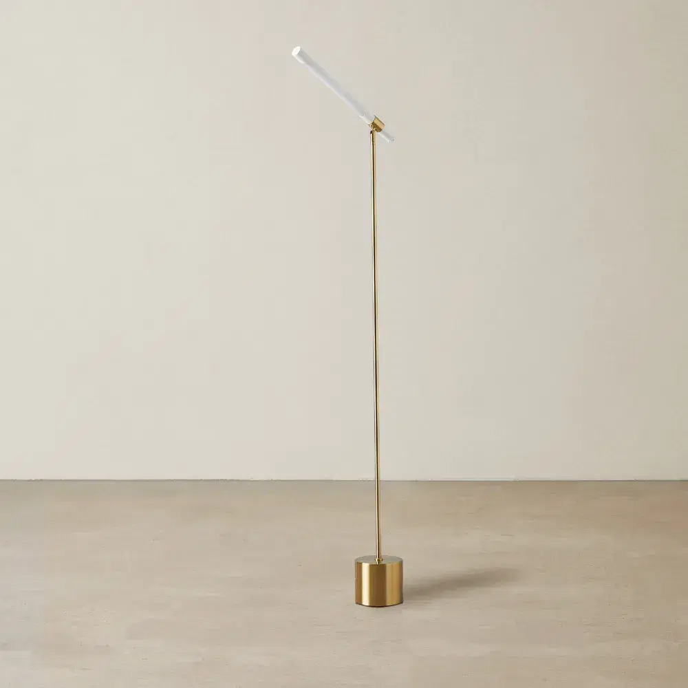 Kaia Brushed Gold Metal Floor Lamp White Frosted Metal Shade