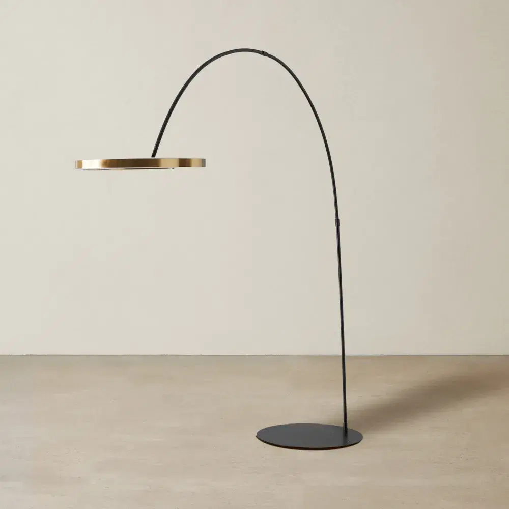 Halo Black Metal Floor Lamp-Brushed Gold Metal Ring