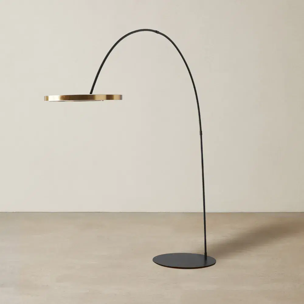 Halo Black Metal Floor Lamp-Brushed Gold Metal Ring