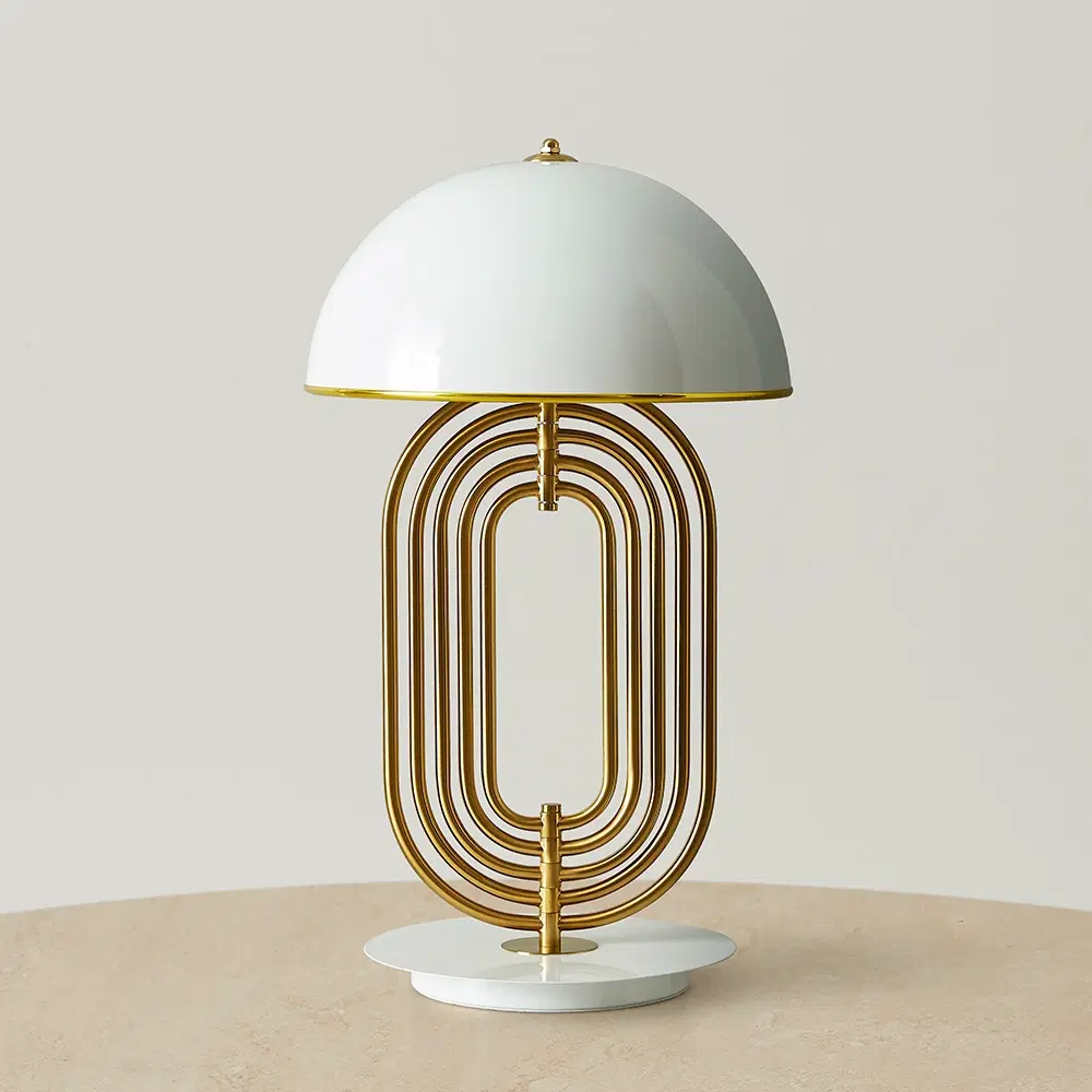 Diana Brushed Gold Metal Table Lamp White Metal Shade