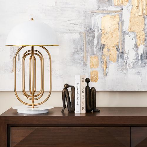 Diana Brushed Gold Metal Table Lamp White Metal Shade