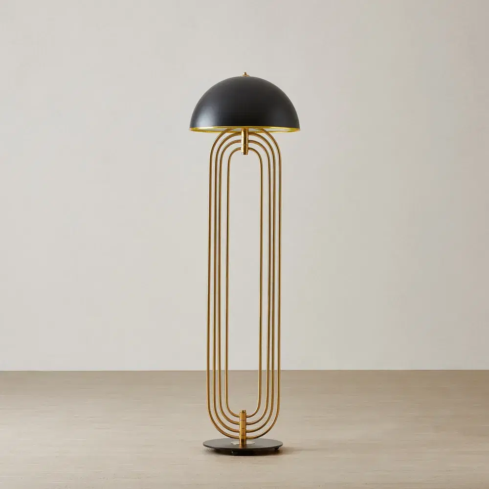Diana Brushed Gold Metal Floor Lamp Black Metal Shade