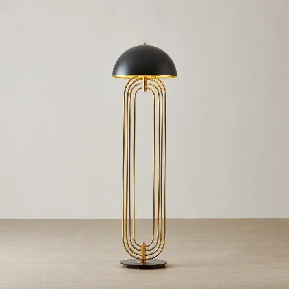 Diana Brushed Gold Metal Floor Lamp Black Metal Shade