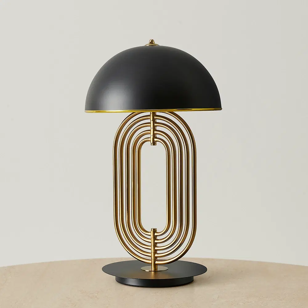 Diana Brushed Gold Metal Table Lamp Black Metal Shade