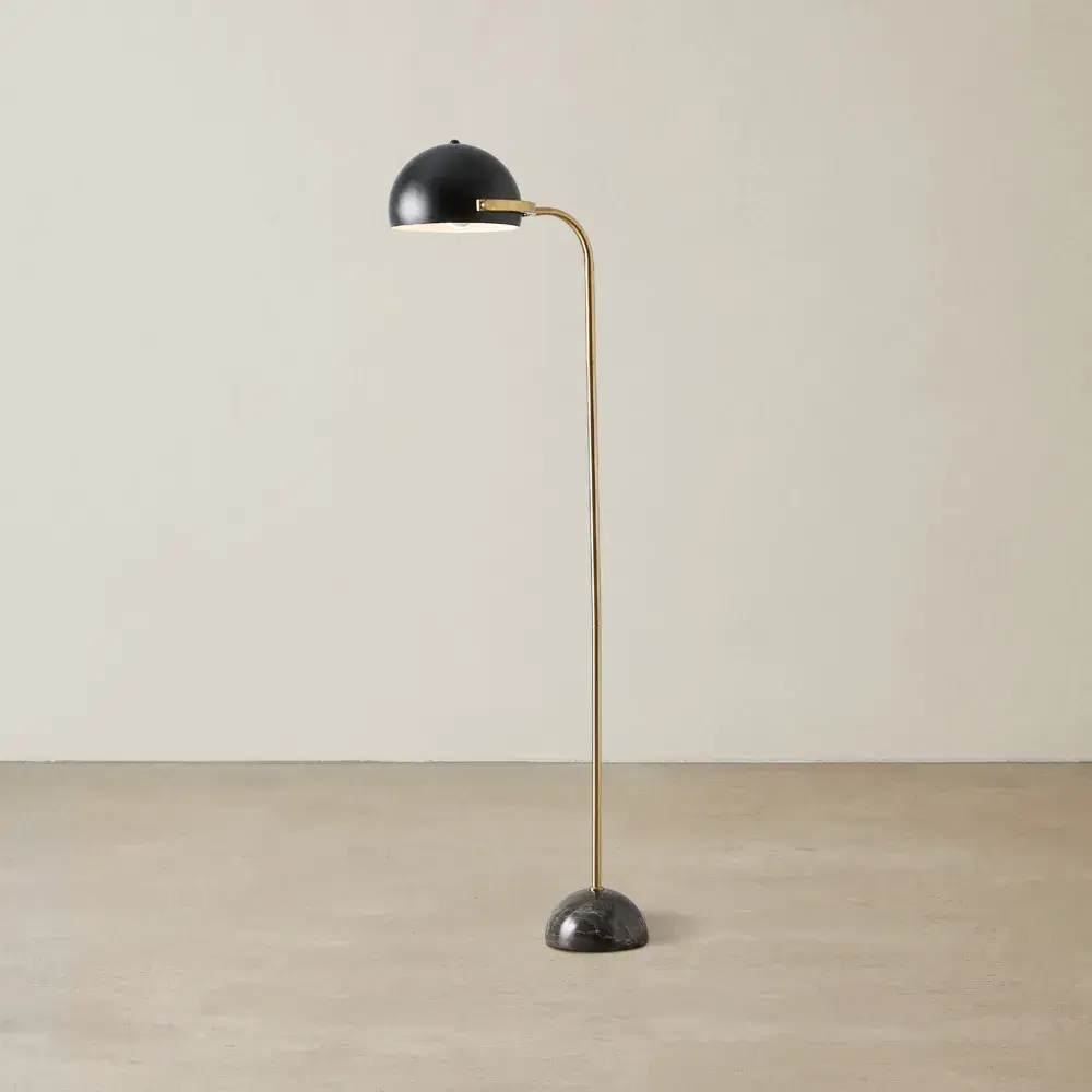 Carly Brushed Gold Metal Floor Lamp Black Metal Shade