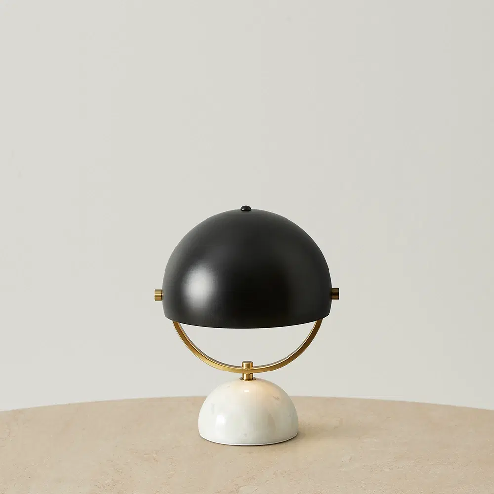 Gwen White Marble Table Lamp - Black Metal Shade